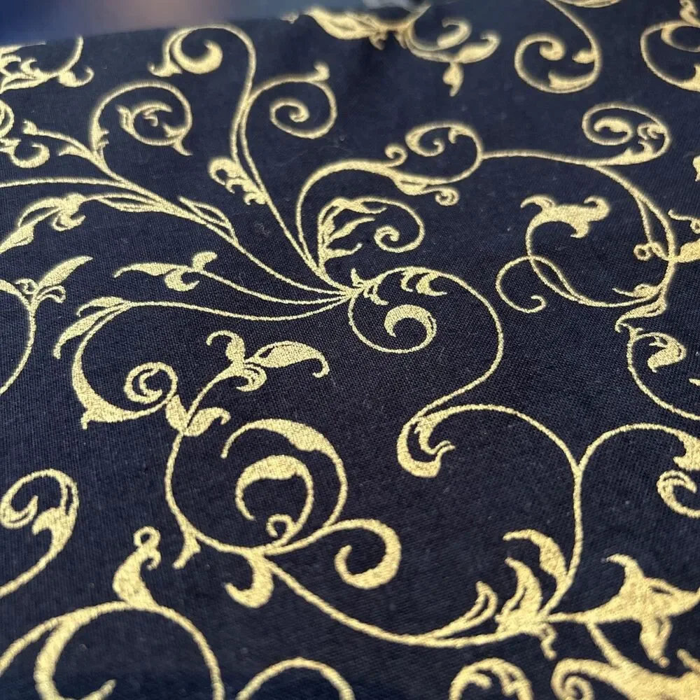 Elegant Scroll Black & Metallic Gold Cotton Quilting Crafting Fabric 45